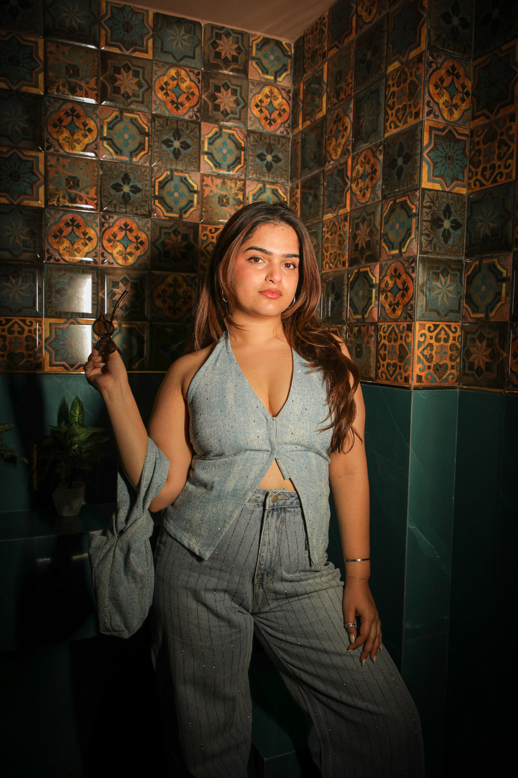 Rhinestone Denim Top