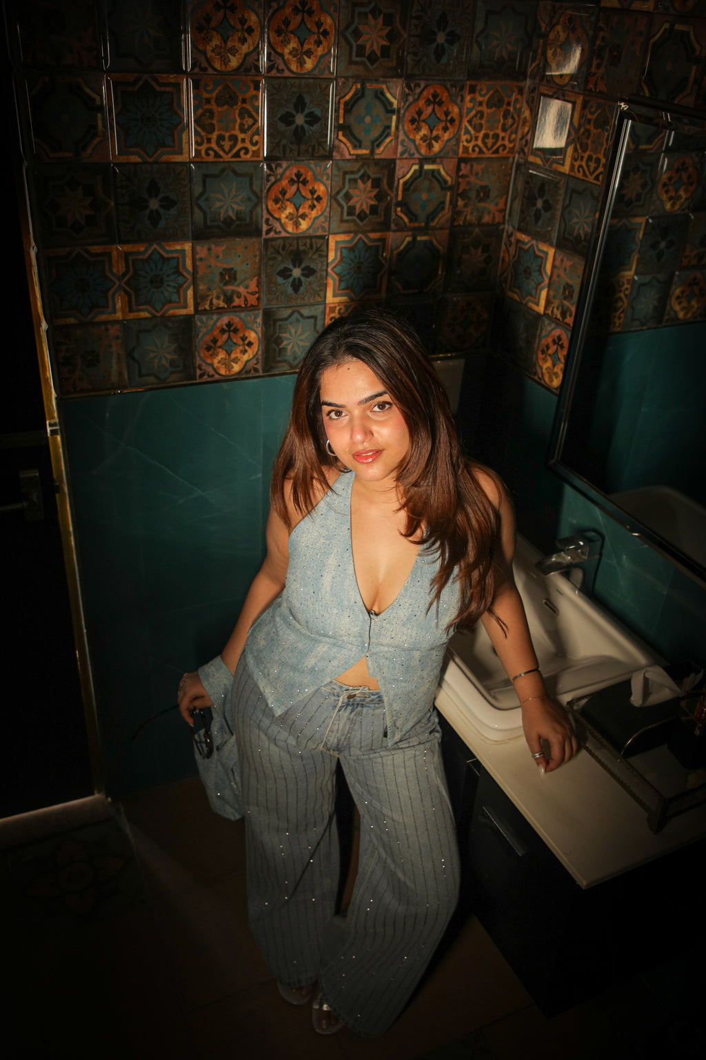 Rhinestone Denim Top