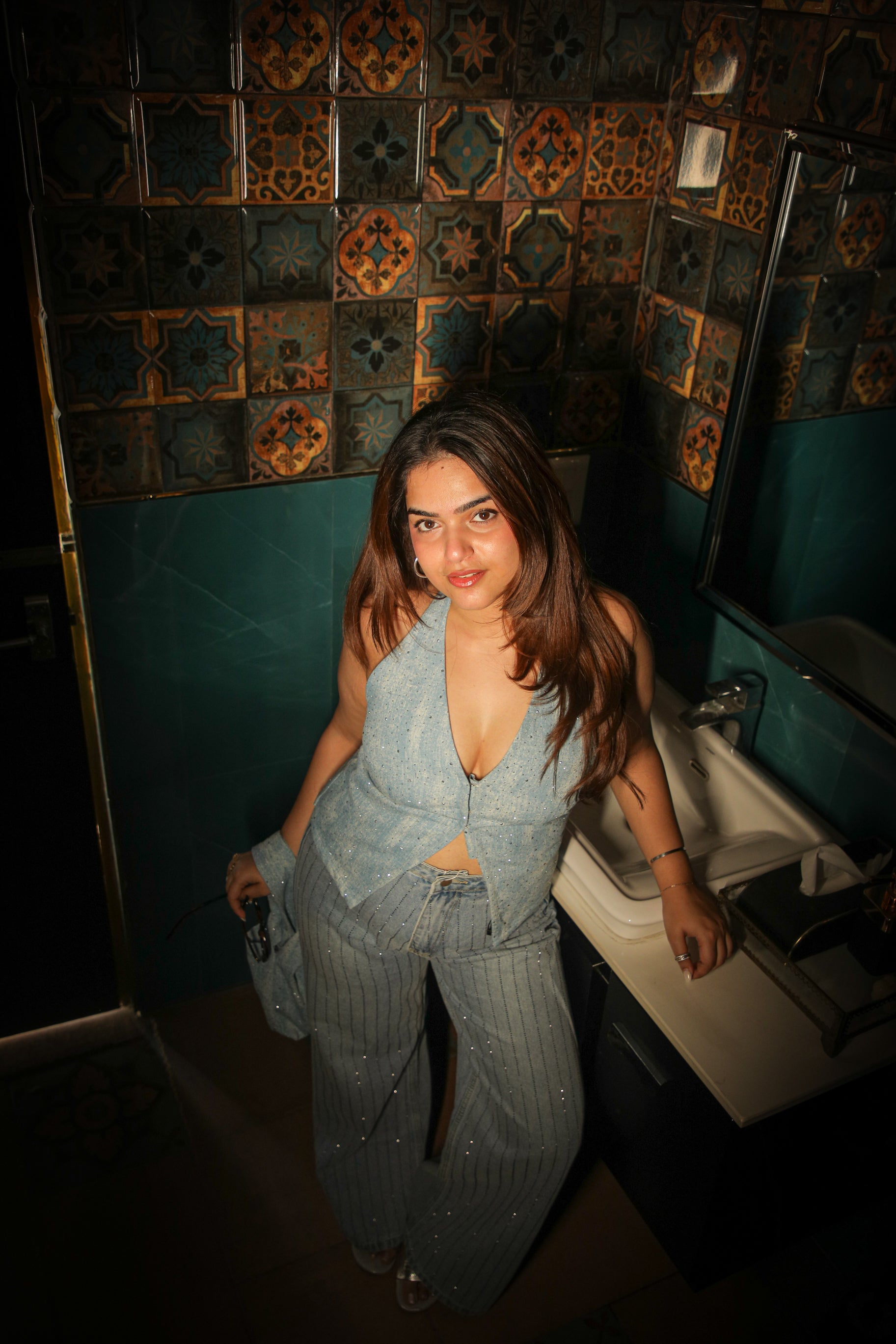 Rhinestone Denim Top