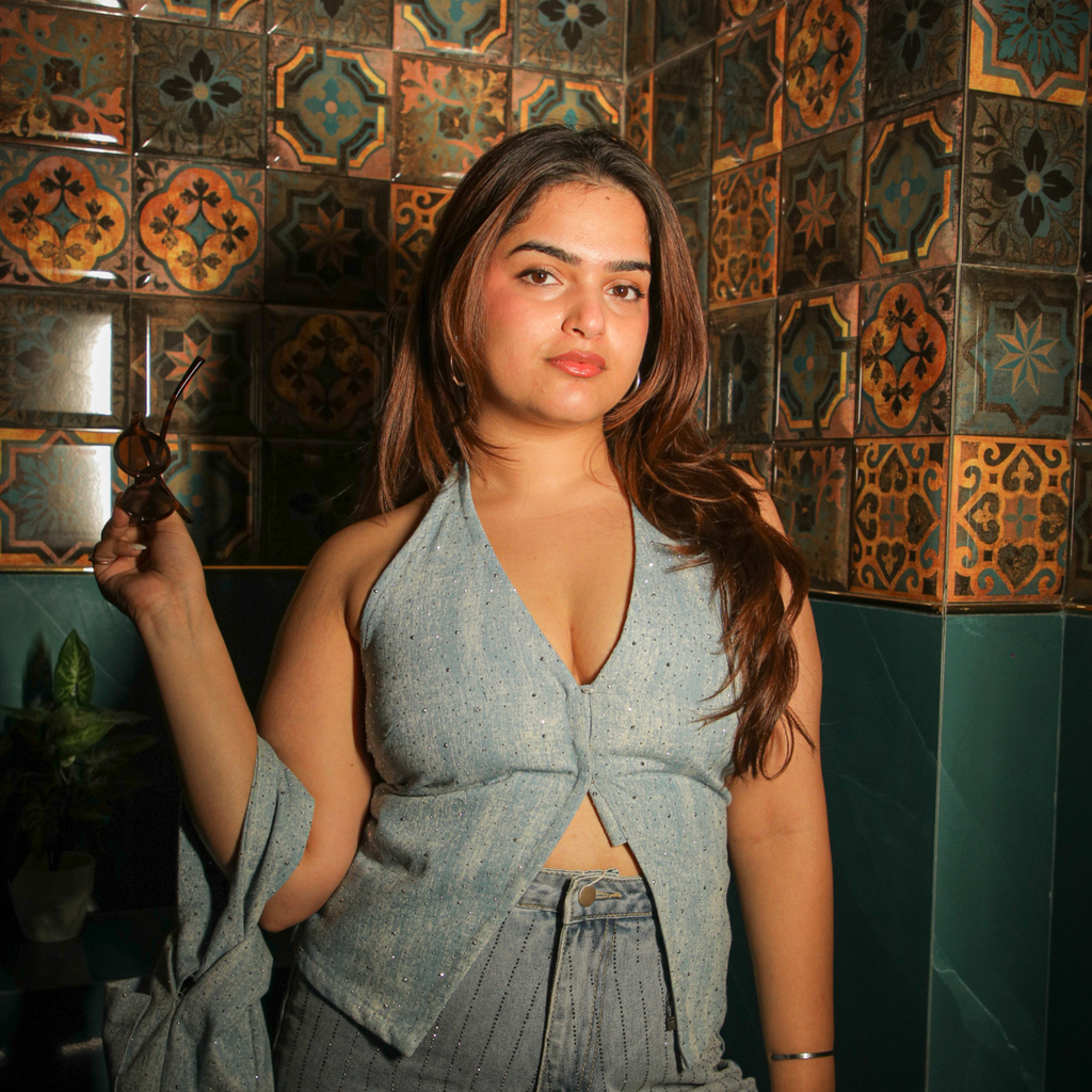 Rhinestone Denim Top